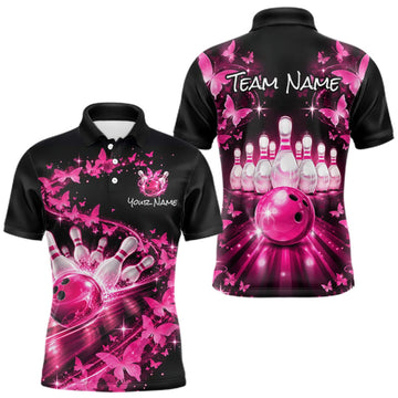 Maxcorners Pink Butterflies Bowling Shirts Custom Bowling Jersey for Men LM2709