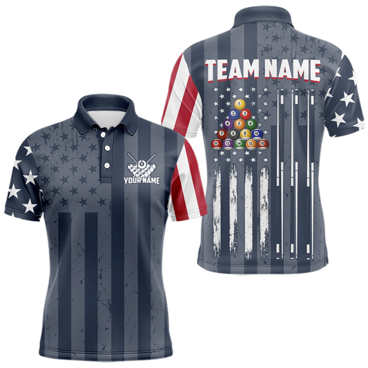 Maxcorners Custom American Flag Billiard Team Shirts for Men Patriotic Billiard Jersey Polo & 1/4 Zip Pool Shirt LM1705