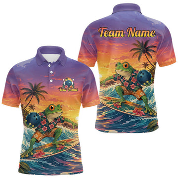 Maxcorners Custom Funny Surfing Frog Bowling Team Shirt for Men Tropical Sunset Bowling Jersey Bowling Outfit LM2607