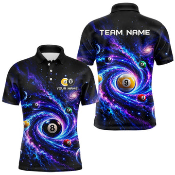 Maxcorners Custom Purple Galaxy Billiard Shirt 8 Ball & 9 Ball Billiard Jersey for Men LM2709