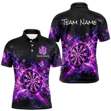 Maxcorners Custom Darts Shirt Purple Butterfly Dart Team Jersey for Men Polo & Quarter-Zip LM0510