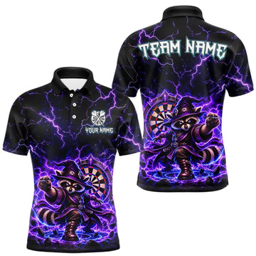Maxcorners Custom Wizard Raccoon Darts Shirt for Men Lightning Thunder Dart Team Jersey Polo & Quarter-Zip LM0510