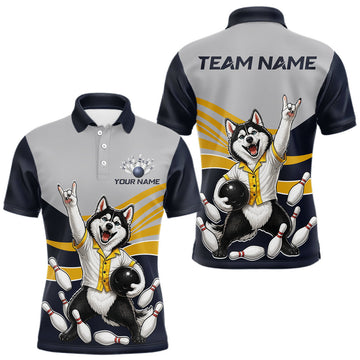 Maxcorners Custom Funny Husky Bowling Shirt for Men Bowling Team Jersey Polo & 1/4 Zip Bowling Outfit LM2806
