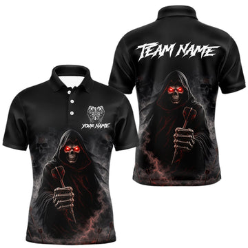 Maxcorners Custom Grim Reaper Dart Shirts SKull Dart Jersey for Men Dartboard Shirt Halloween Polo & Quarter-Zip LM0409