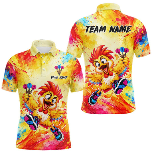 Maxcorners Custom Funny Chicken Darts Shirt for Men Colorful Dart League Jersey Polo & Quarter-Zip LM0510