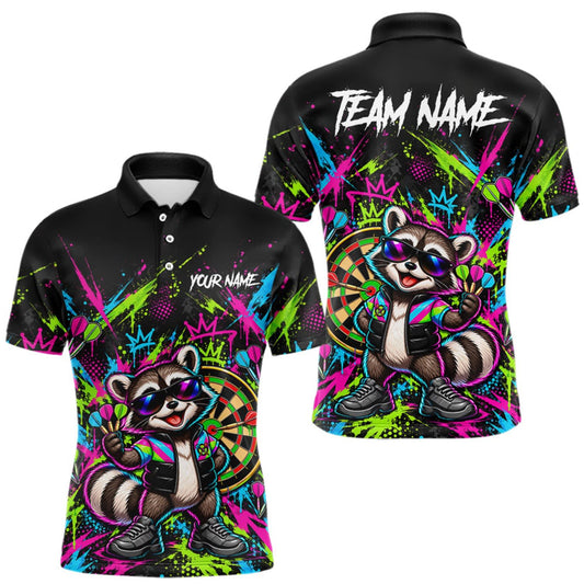 Maxcorners Custom Funny Raccoon Darts Shirt for Men Colorful Dart Team Jersey Polo & Quarter-Zip LM0510