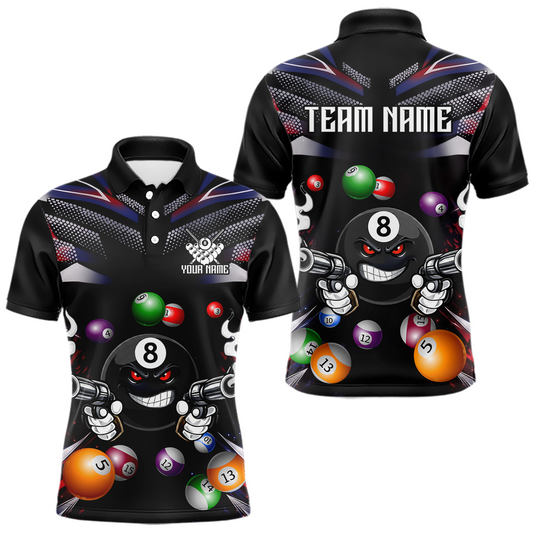 Maxcorners Custom Funny American Flag 8 Ball Pool Shirt for Men Billiard Jersey Polo & 1/4 Zip Billiard Shirt LM1705