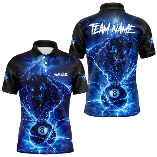 Maxcorners Peronalized Blue Thunder Lightning Leopard Custom Billiard Shirt for Men 8 Ball Billiard Jersey LM1705