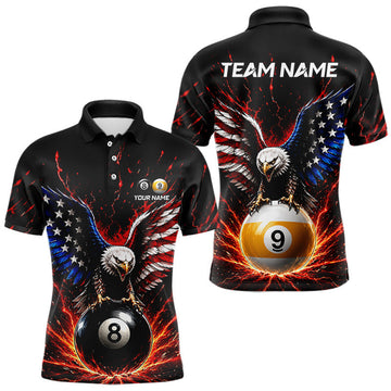 Maxcorners Custom American Flag Eagle 8 Ball & 9 Ball Billiard Shirt for Men Patriotic Pool Team Jersey