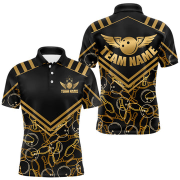 Maxcorners Custom Black & Gold Bowling Pattern Shirt for Men Bowling Team Jersey Polo & 1/4 Zip Bowling Outfit
