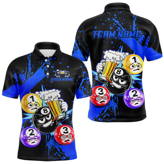 Maxcorners Custom Blue Funny 8 Ball Pool Billiard Team Shirts for Men Billiard League Jersey Polo & 1/4 Zip LM2603