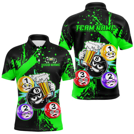 Maxcorners Custom Green Funny 8 Ball Pool Billiard Team Shirts for Men Billiard League Jersey Polo & 1/4 Zip LM2603