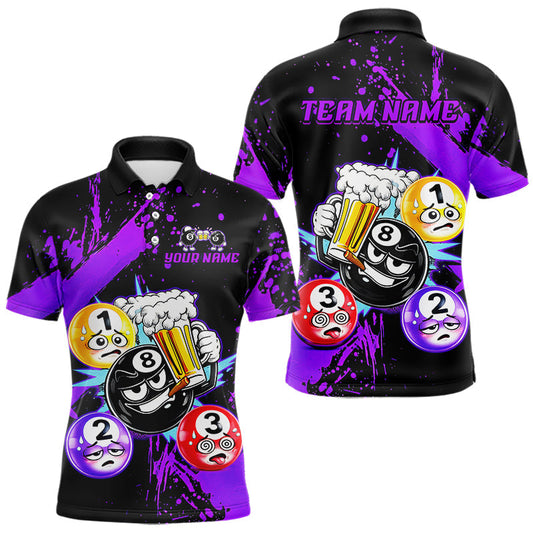 Maxcorners Custom Purple Funny 8 Ball Pool Billiard Team Shirts for Men Billiard League Jersey Polo & 1/4 Zip LM2603