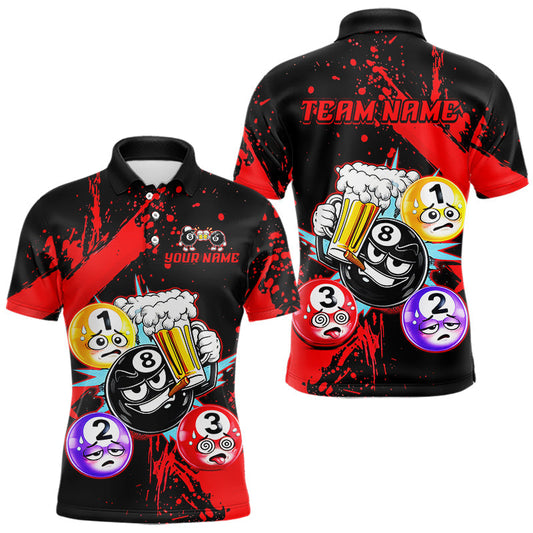 Maxcorners Custom Red Funny 8 Ball Pool Billiard Team Shirts for Men Billiard League Jersey Polo & 1/4 Zip LM2603