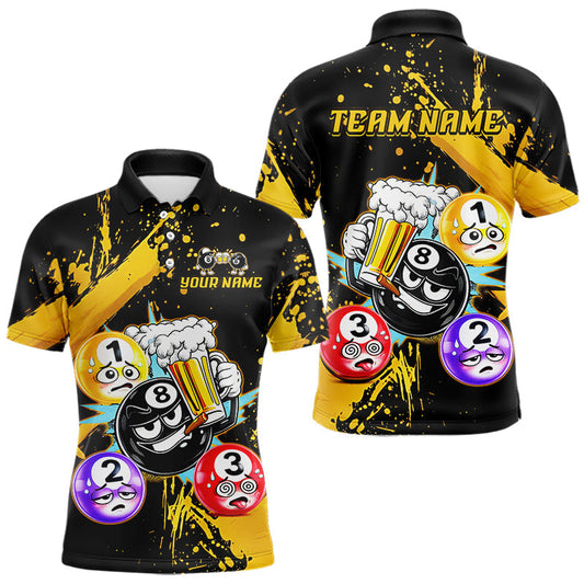 Maxcorners Custom Yellow Funny 8 Ball Pool Billiard Team Shirts for Men Billiard League Jersey Polo & 1/4 Zip LM2603
