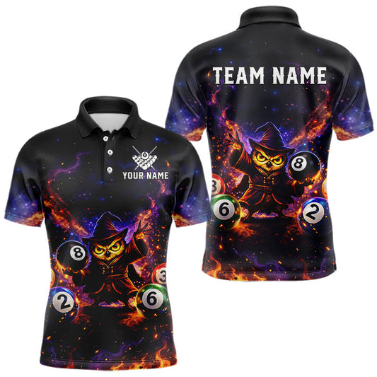 Maxcorners Custom Owl Witch Billiard Shirt for Men 8 Ball Billiard Jersey Pool Shirt Polo & 1/4 Zip Unisex LM2603