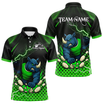 Maxcorners Custom Funny Green Rhino Bowling Team Shirt for Men Bowling Jersey Polo, Quarter-Zip Outfit