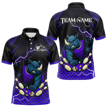 Maxcorners Custom Funny Purple Rhino Bowling Team Shirt for Men Bowling Jersey Polo, Quarter-Zip Outfit