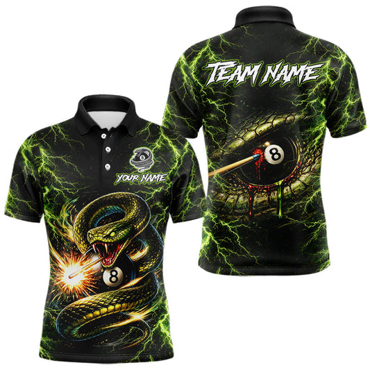 Maxcorners Custom Green Cobra Snake Billiard Jersey for Men 8 Ball Billiard Shirt for Team Polo & 1/4 Zip LM1705