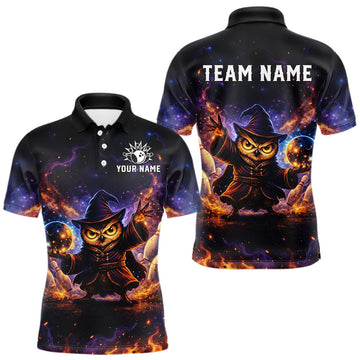 Maxcorners Custom Witch Owl Bowling Team Shirt Funny Bowling League Jersey Outfit for Men LM1501
