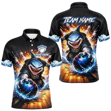 Maxcorners Personalized Funny Shark Bowling Team Shirt Bowling Jersey for Men Polo & Quarter-Zip