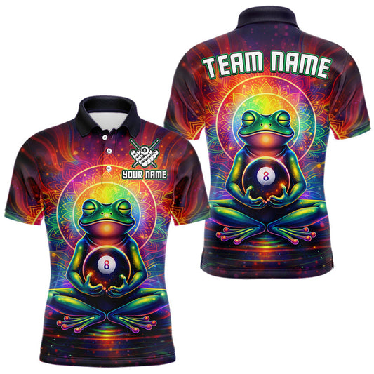 Maxcorners Custom Zen Frog Billiard Shirt for Men 8 Ball Meditation Style Billiard Jersey Pool Shit LM1705