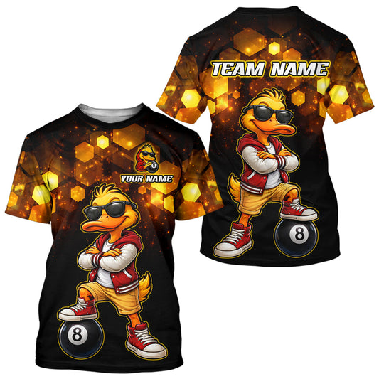 Maxcorners Custom Black & Gold Funny Duck Billiard T-Shirt for Men Billiard 8 Ball Pool for Couples LM0706