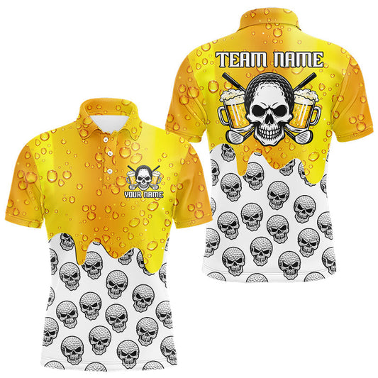Maxcorners Beer Skull Mens Golf Polo Shirt Custom Name Funny Team Golf Tops For Men, Golfer Gifts LM2901