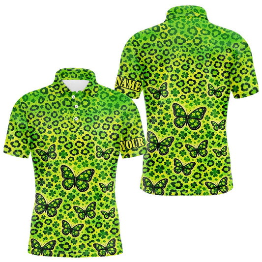 Maxcorners Mens Golf Polo Shirt Colorful Green Leopard Print Pattern Custom Butterfly Team Golf Tops For Men LM2901