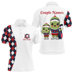 Maxcorners Matching Golf Polo Shirts for Couples Custom Red & Blue Argyle Pattern Golf Ball Cactus Golf Shirts TU1512