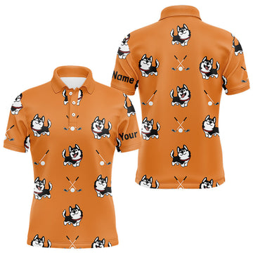 Maxcorners Men Golf Polo Shirt Custom Funny Husky Orange Pattern Team Golf Tops For Men, Dog Lover Gift LM2201