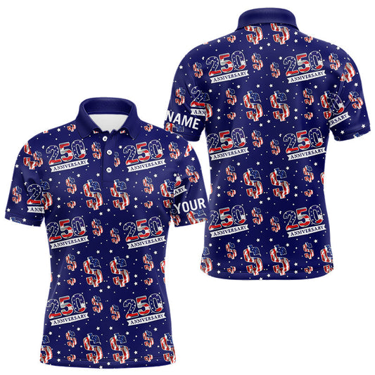 Maxcorners USA 250th Anniversary Mens Golf Polo Shirt Custom Patriotic American Flag Independence Team Golf Tops