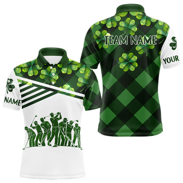 Maxcorners Mens Golf Polos Shirts Custom Green Clover St Patricks Day Plaid Pattern Golf Tops LM1104