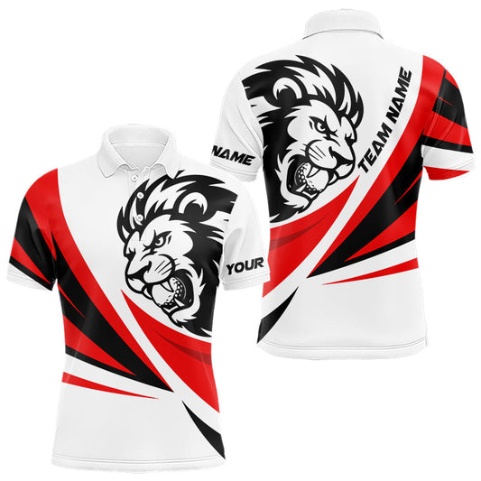 Maxcorners Mens Golf Polo Shirts Custom Golf Ball Red And Black Pattern Lion Golf Shirts For Men Golf Gifts LM1812