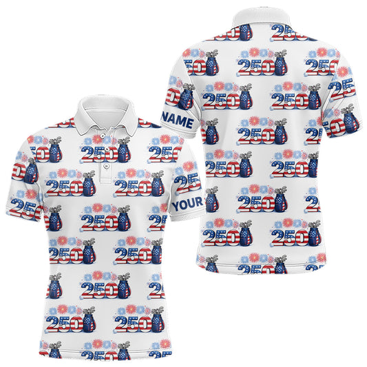 Maxcorners USA 250th Anniversary Mens Golf Polo Shirt Custom Golf Pattern Patriotic Independence Golf Tops