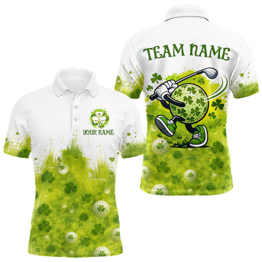 Maxcorners Mens Golf Polo Shirt Custom Gofl Ball Green Clover St Patricks Day Plaid Pattern Golf Tops LM2901