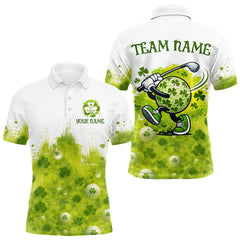 Maxcorners Mens Golf Polo Shirt Custom Gofl Ball Green Clover St Patricks Day Plaid Pattern Golf Tops LM2901