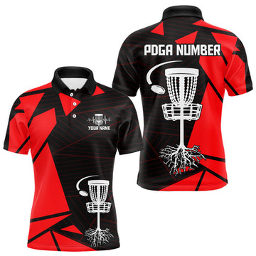 Maxcorners Mens Disc Golf Polo Shirt Custom Name Black And Blue Disc Golf Basket Golf Shirts Personalized