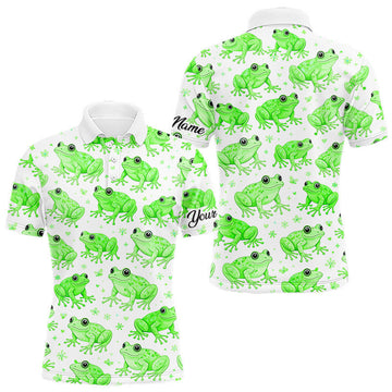 Maxcorners Funny Green Frog Pattern Mens Golf Polo Shirts Custom Golf Attire For Men, Golfer Gift LM2201