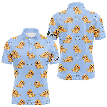 Maxcorners Funny Cocker Spaniel Mens Golf Polo Shirt Custom Blue Pattern Team Mens Golf Tops, Dog Lover Gift LM2201