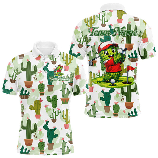 Maxcorners Funny Cactus Flower Mens Golf Polo Shirt Custom Name Golf Tops, Cactus Golf Shirt Personalized
