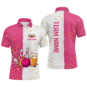 Maxcorners Beer Bowling Shirts Pink&White Beer Bowling Jersey for Team Women Men Bowl League