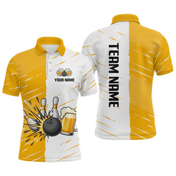 Maxcorners Beer Bowling Shirts Yellow&White Beer Bowling Jersey for Team Women Men Bowl League