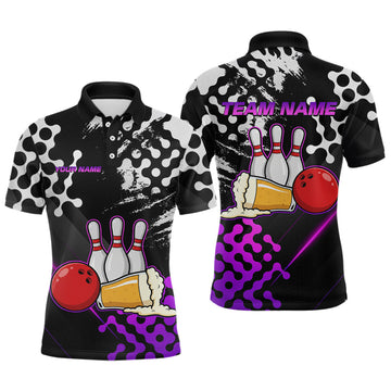 Maxcorners Purple Beer Bowling Shirts for Team Women Men Beer Bowling Polo&1/4 Zip Bowl League