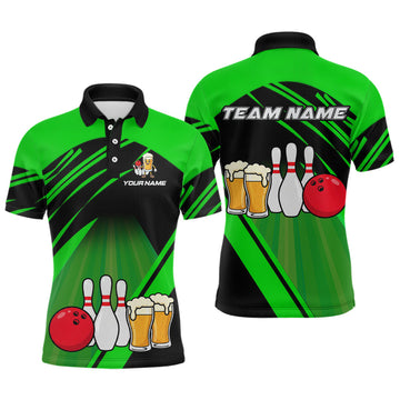 Maxcorners Funny Beer Bowling Shirts Green Bowling Jersey for Team Women Men Bowl League
