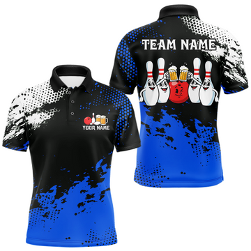 Maxcorners Blue Funny Beer Bowling Shirts for Team Women Men Bowling Polo&1/4 Zip Bowl League