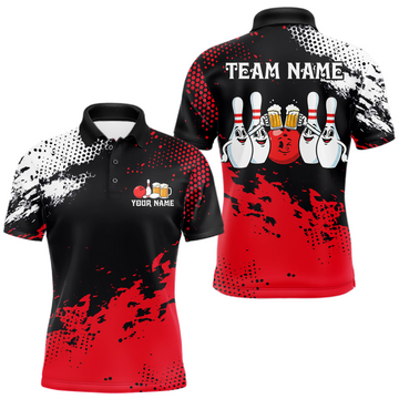 Maxcorners Red Funny Beer Bowling Shirts for Team Women Men Bowling Polo&1/4 Zip Bowl League