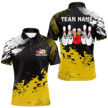 Maxcorners Yellow Funny Beer Bowling Shirts for Team Women Men Bowling Polo&1/4 Zip Bowl League