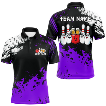 Maxcorners Purple Funny Beer Bowling Shirts for Team Women Men Bowling Polo&1/4 Zip Bowl League