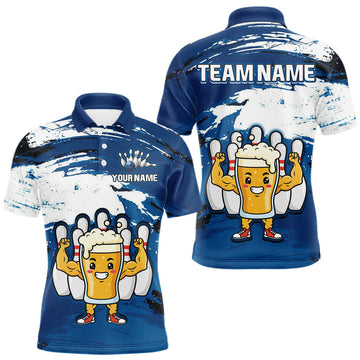 Maxcorners Blue Funny Beer Bowling Shirts for Women Men Team Bowling Polo&1/4 Zip Bowl League